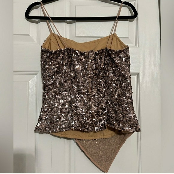 Cachรฉ Bronze Sequin Asymmetrical Cami โ Size L - Picture 6 of 6